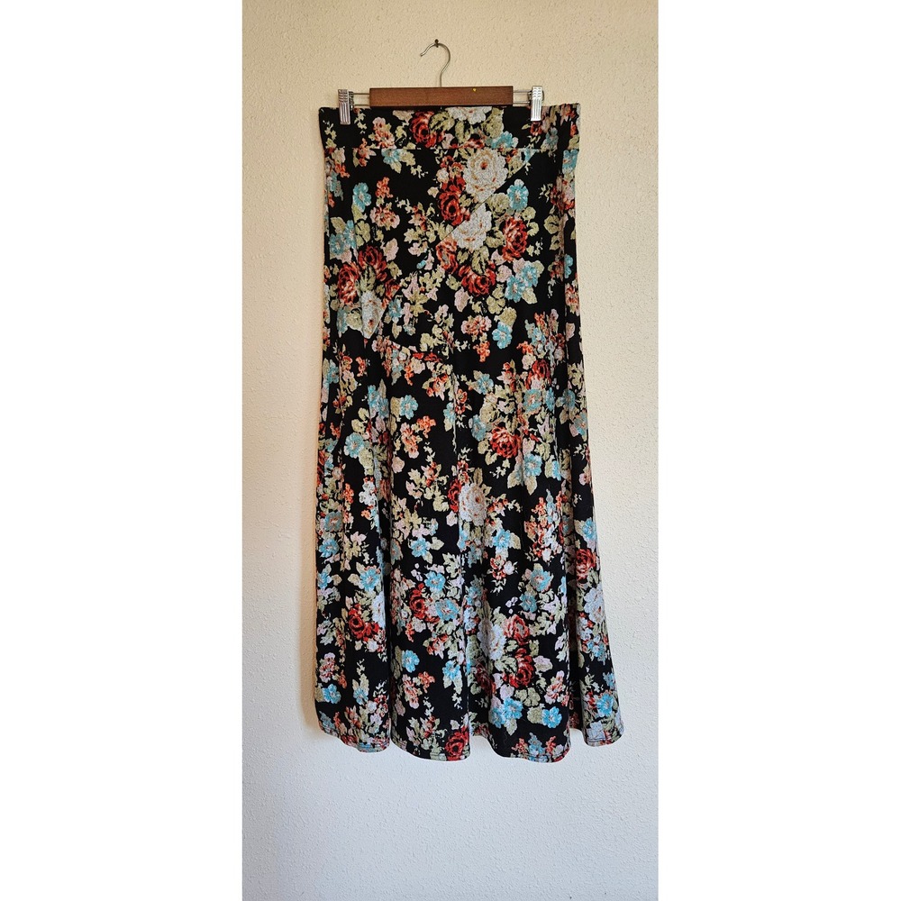 Wet Seal Floral Maxi Skirt Womens XL Black Multi Color Boho A-Line 16210-1772